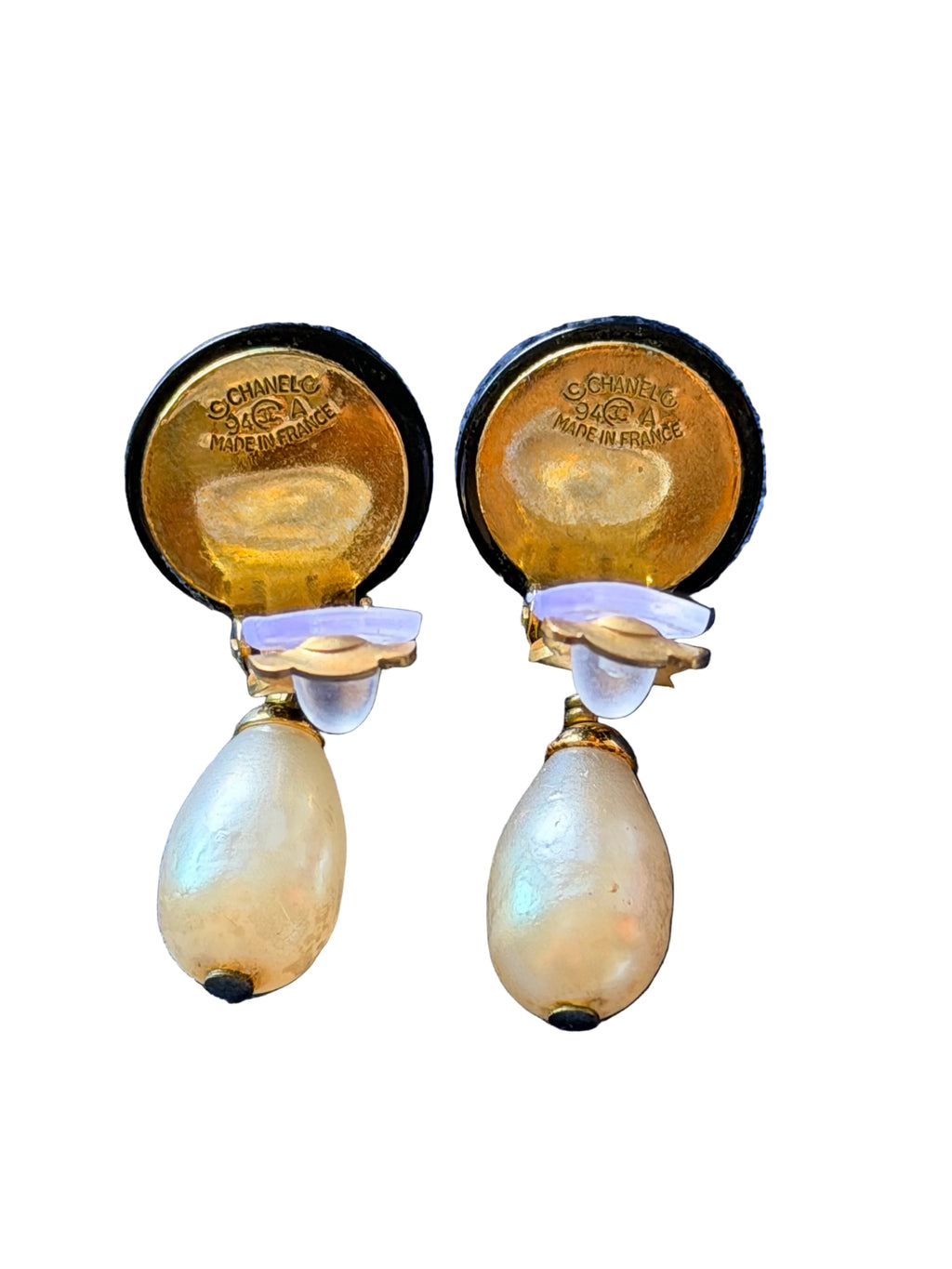 Vintage Chanel CC Pearl Drop Clip-On Earrings