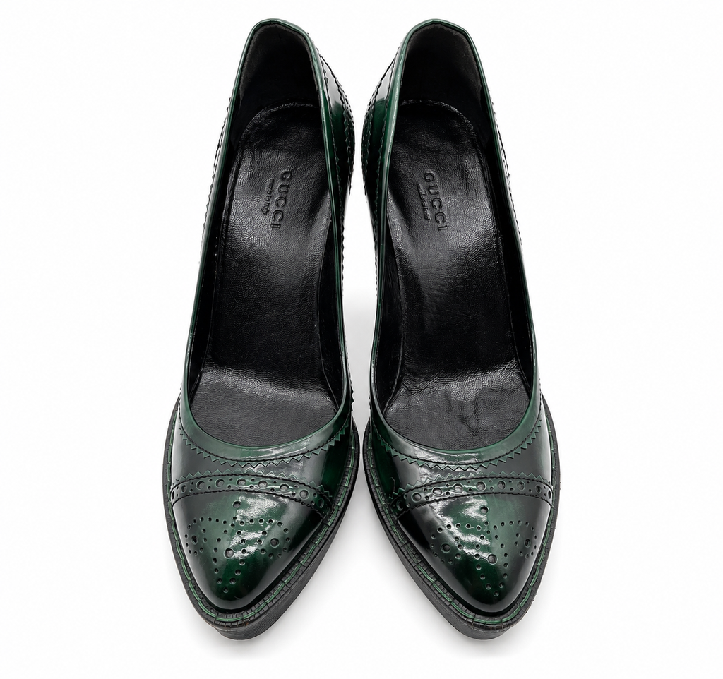 Gucci Green Leather Platform Pumps Size EU 37.5 / US 7.5 Made in Italy