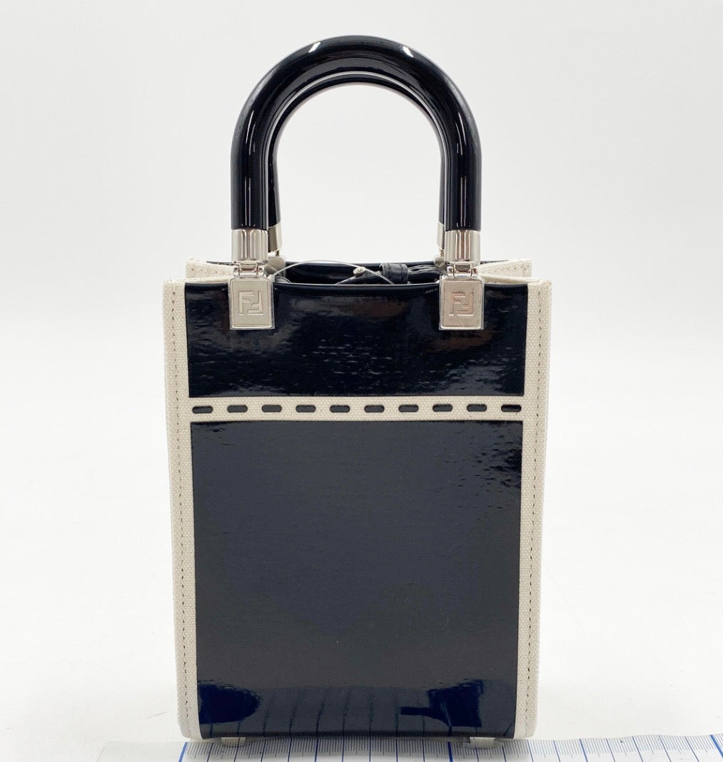Fendi Sunshine Mini Shopper Tote Bag – Black Leather & Canvas Logo