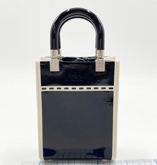 Fendi Sunshine Mini Shopper Tote Bag – Black Leather & Canvas Logo