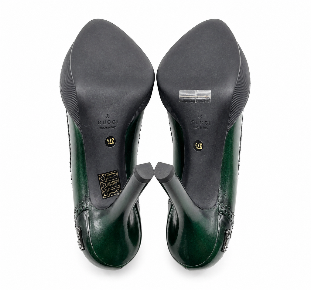 Gucci Green Leather Platform Pumps Size EU 37.5 / US 7.5 Made in Italy
