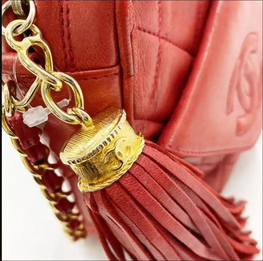 Vintage Chanel Quilted Lambskin Tassel Camera Bag - Red