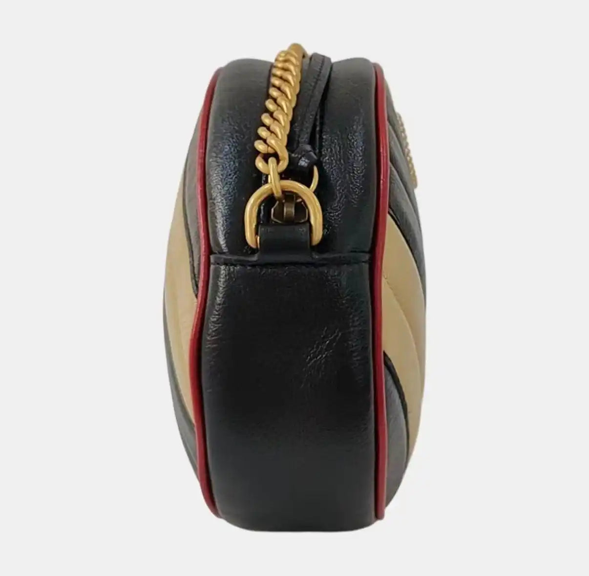Gucci GG Marmont Round Mini Shoulder Bag - Diagonal Matelassé Black/Beige