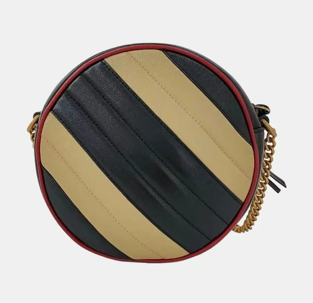 Gucci GG Marmont Round Mini Shoulder Bag - Diagonal Matelassé Black/Beige