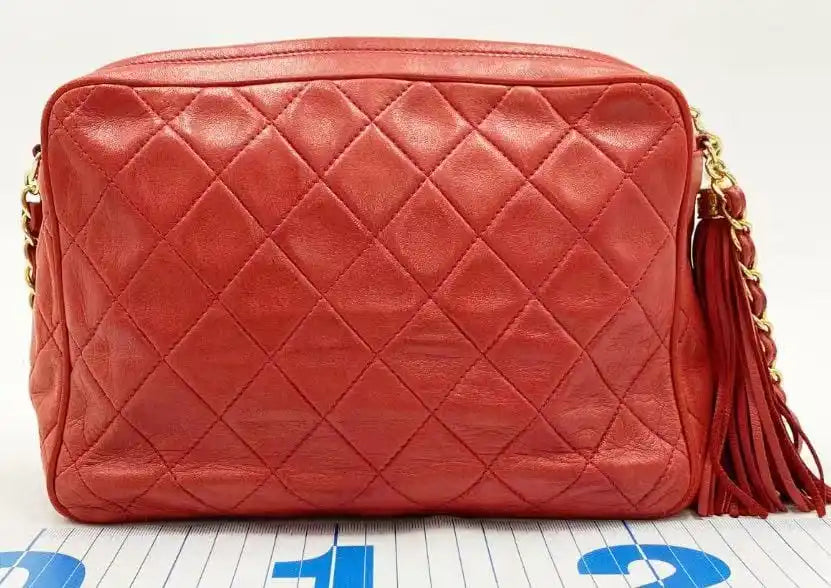 Vintage Chanel Quilted Lambskin Tassel Camera Bag - Red