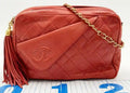 Vintage Chanel Quilted Lambskin Tassel Camera Bag - Red