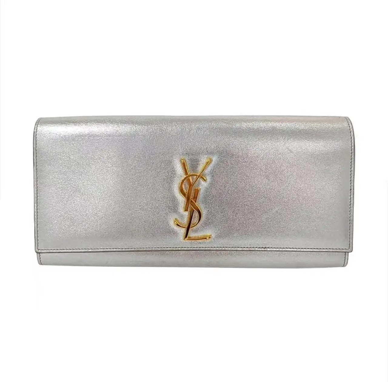 Saint Laurent Monogram Clutch - Metallic Silver Leather