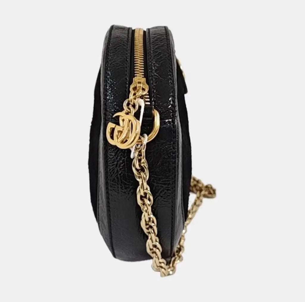 Gucci Ophidia Mini Round Shoulder Bag - Black Suede