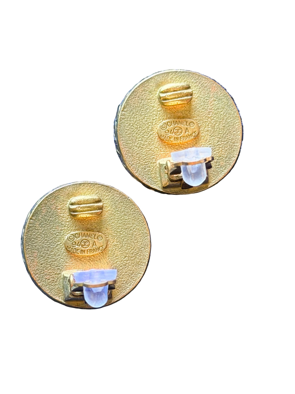 Vintage Chanel CC Button Clip Earrings
