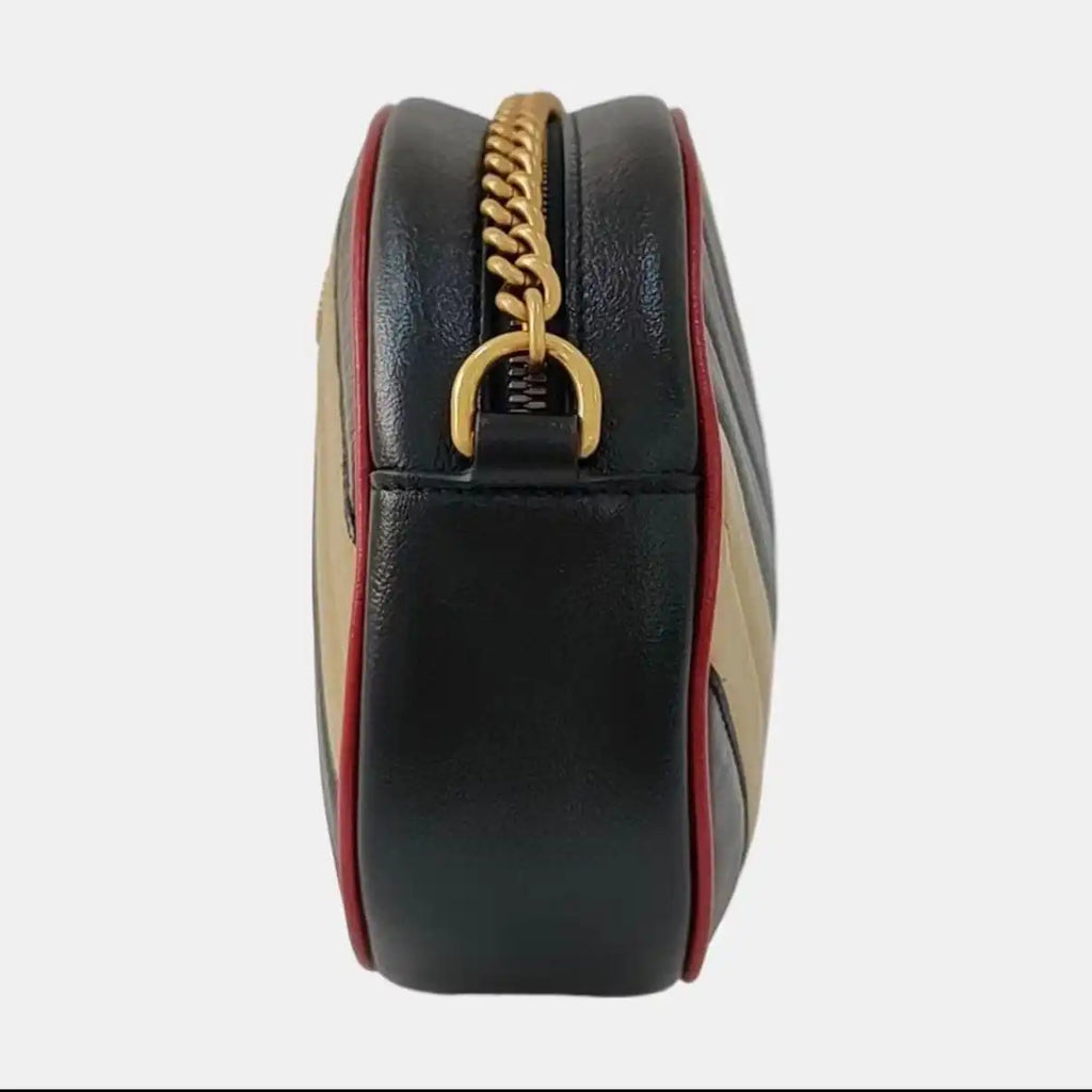 Gucci GG Marmont Round Mini Shoulder Bag - Diagonal Matelassé Black/Beige