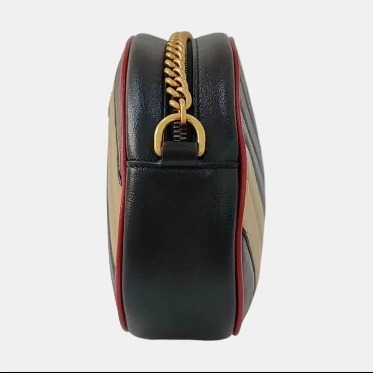 Gucci GG Marmont Round Mini Shoulder Bag - Diagonal Matelassé Black/Beige