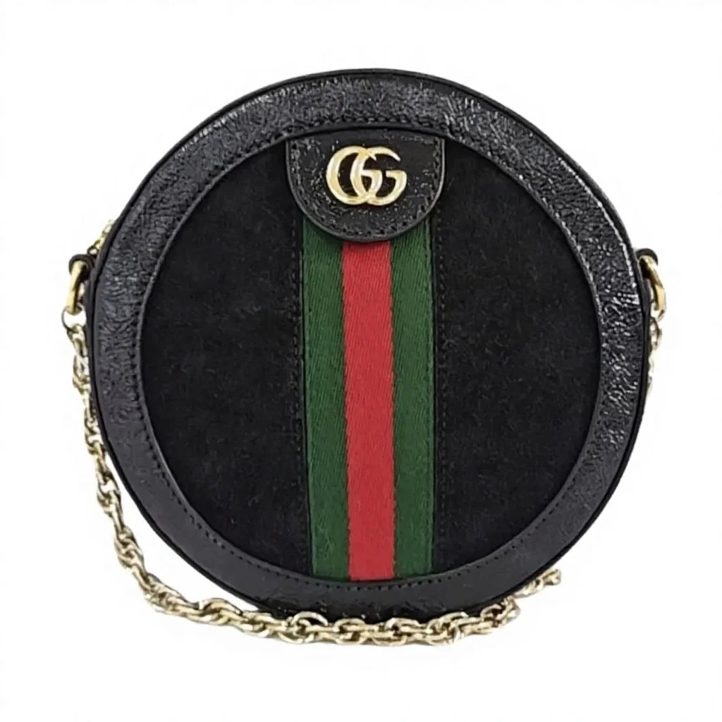 Gucci Ophidia Mini Round Shoulder Bag - Black Suede