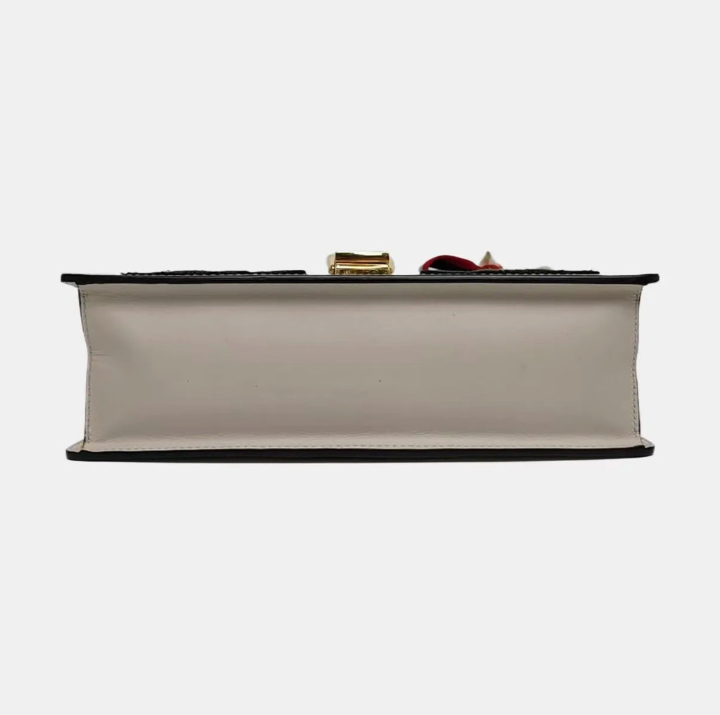 Gucci Sylvie Rose Embroidered Leather Shoulder Bag
