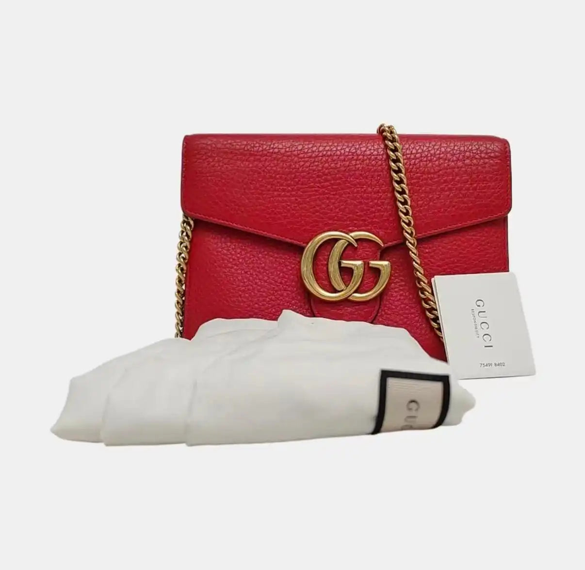 Gucci GG Marmont Mini Red Pebbled Leather Chain Bag