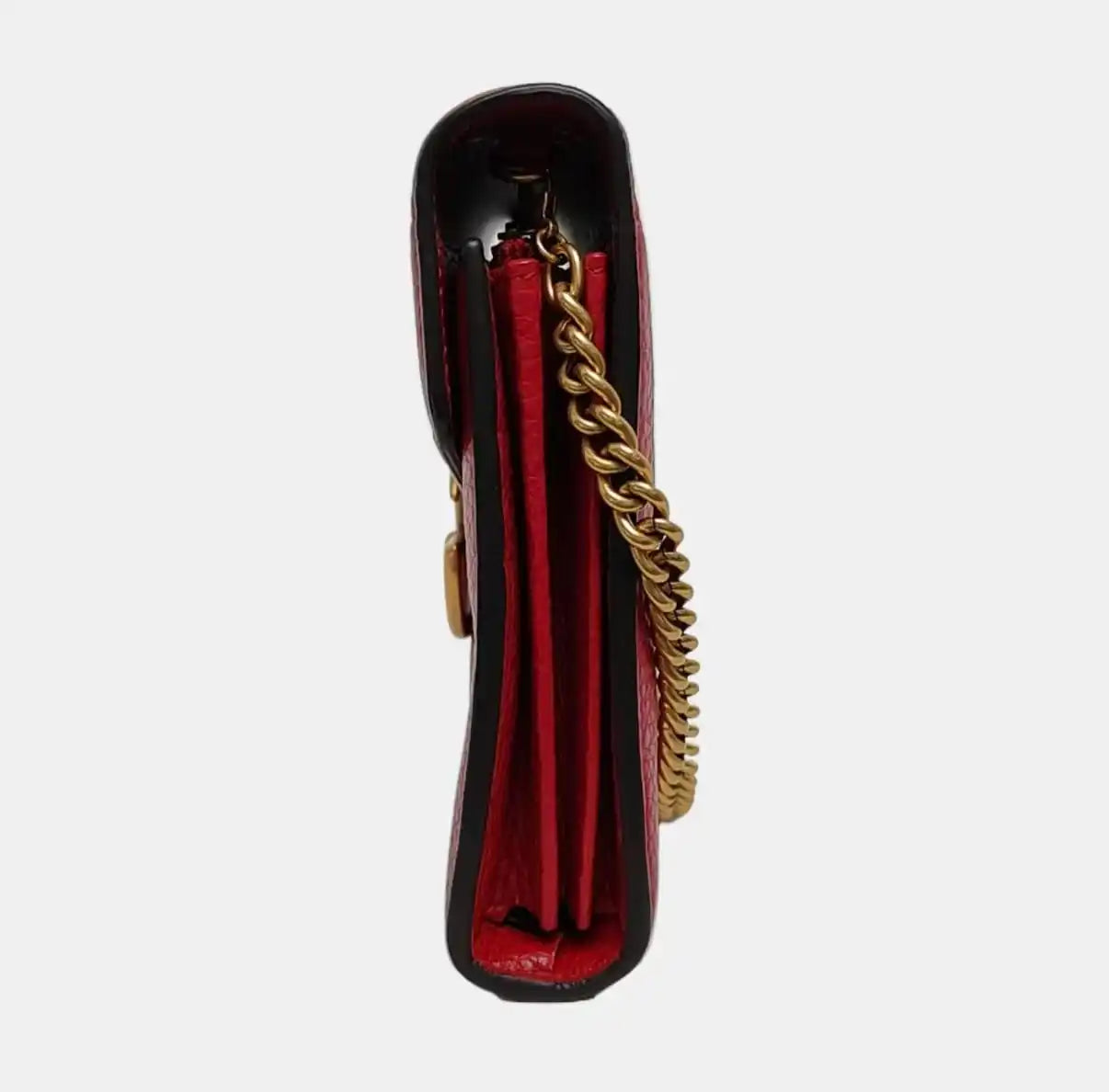 Gucci GG Marmont Mini Red Pebbled Leather Chain Bag