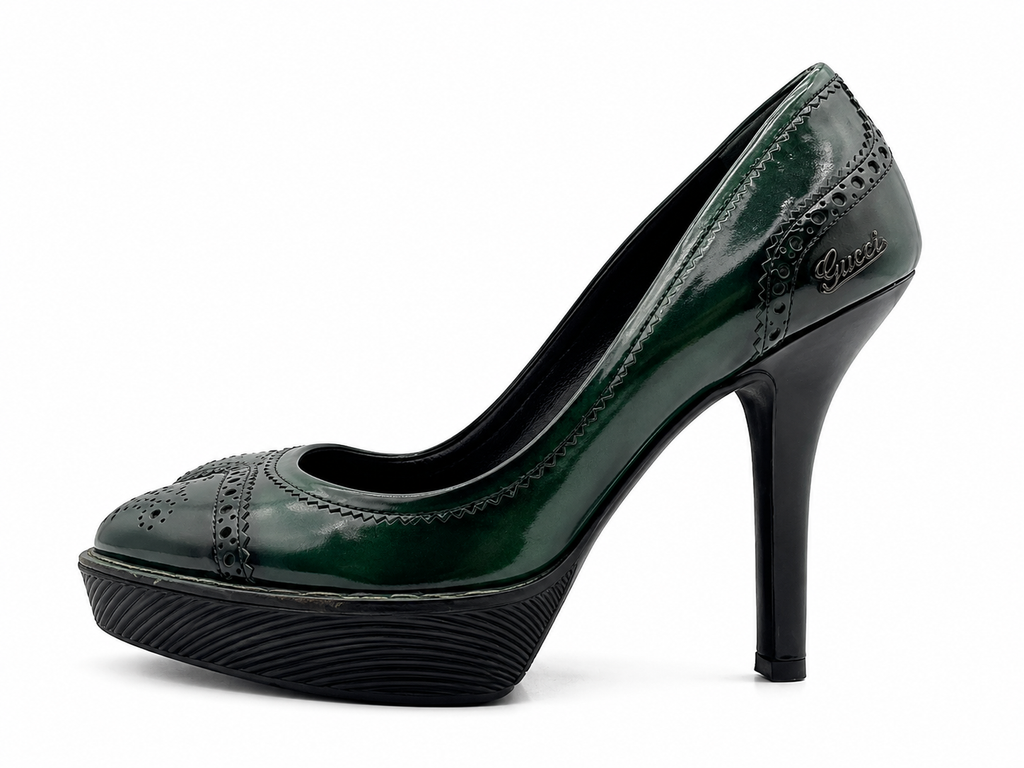 Gucci Green Leather Platform Pumps Size EU 37.5 / US 7.5 Made in Italy