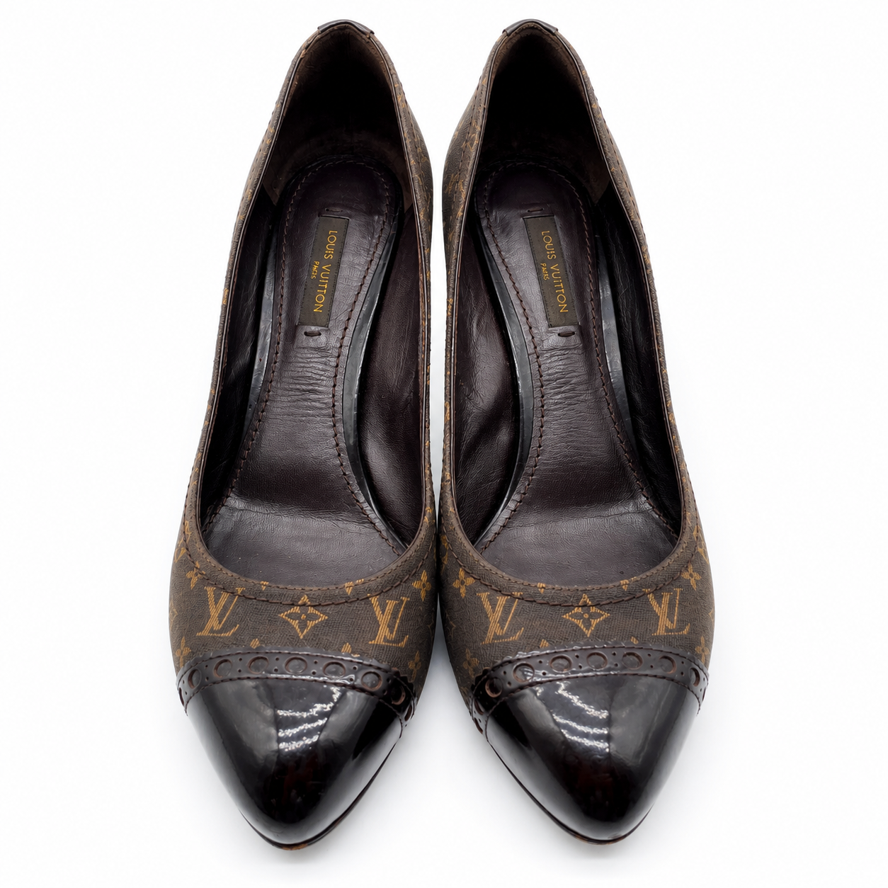 Louis Vuitton Monogram Idylle Patent Leather Pointed Toe Pumps Brown EU 37.5 / US 7