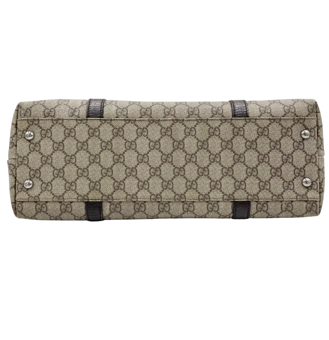 Authentic Gucci GG Supreme Tote Bag Beige Monogram Canvas Brown Leather