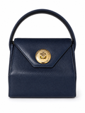 Givenchy Dark Navy Leather Handbag Vintage Gold Hardware