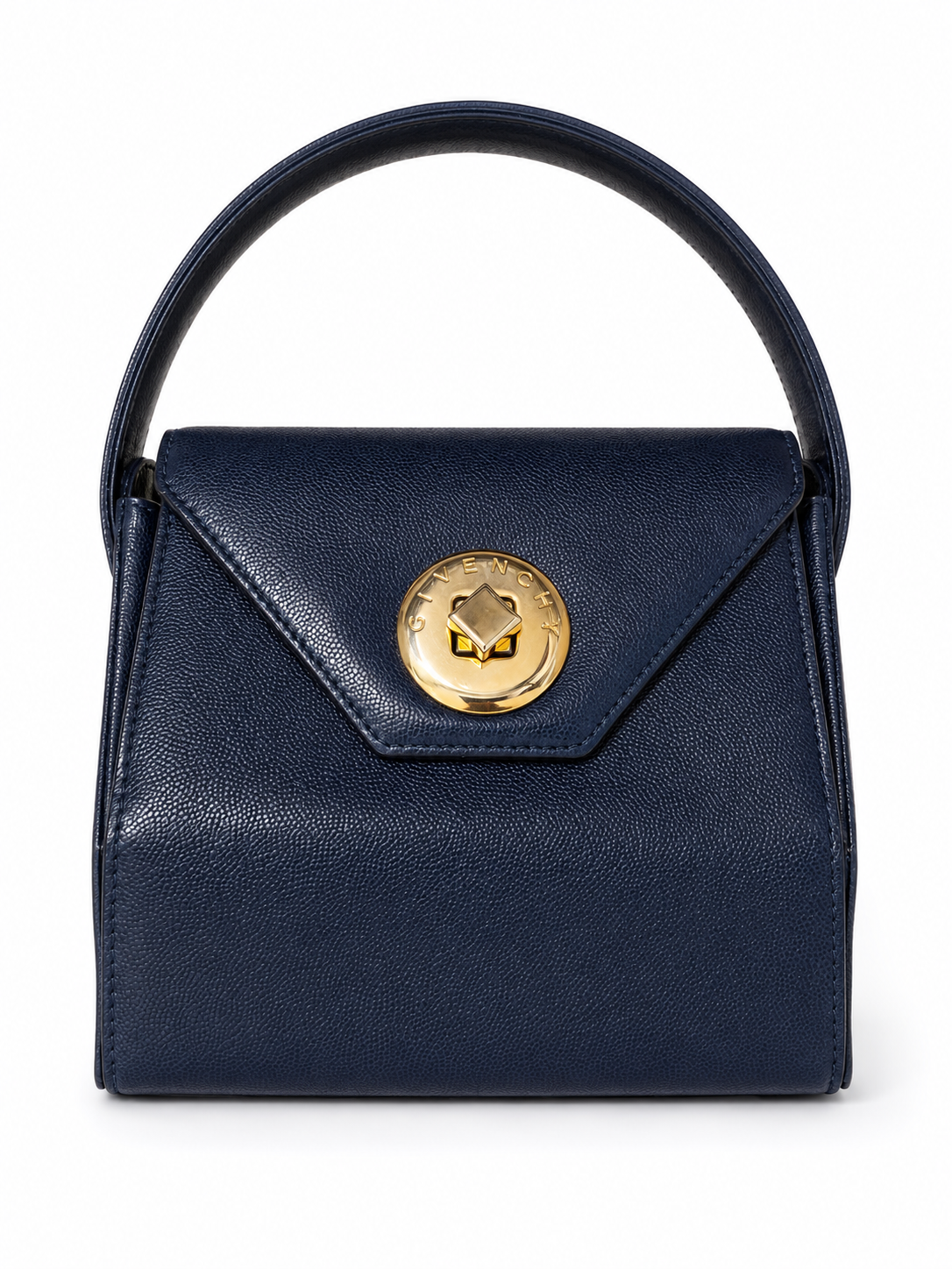 Givenchy Dark Navy Leather Handbag Vintage Gold Hardware