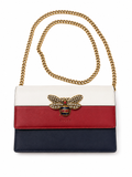 Gucci Queen Margaret Bee Chain Wallet Red White Blue Leather Crossbody