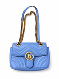 Gucci GG Marmont Small Sky Blue Leather Chain Shoulder Bag