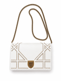 Christian Dior Diorama Studded White Leather Chain Wallet Crossbody Bag
