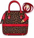 Fendi Leopard Print Mini Boston Bag Red Leather Trim Crossbody