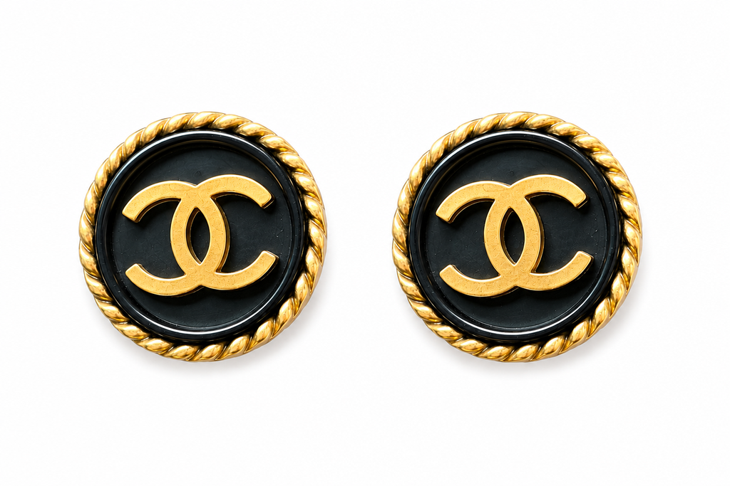 Vintage Chanel CC Button Clip Earrings