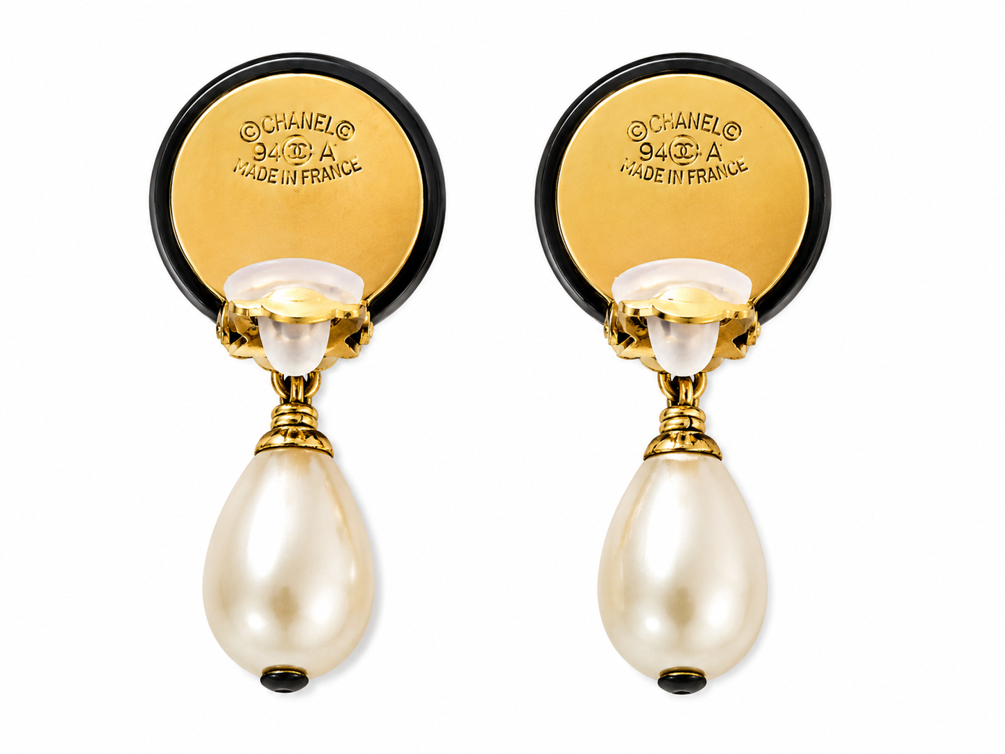 Vintage Chanel CC Pearl Drop Clip-On Earrings