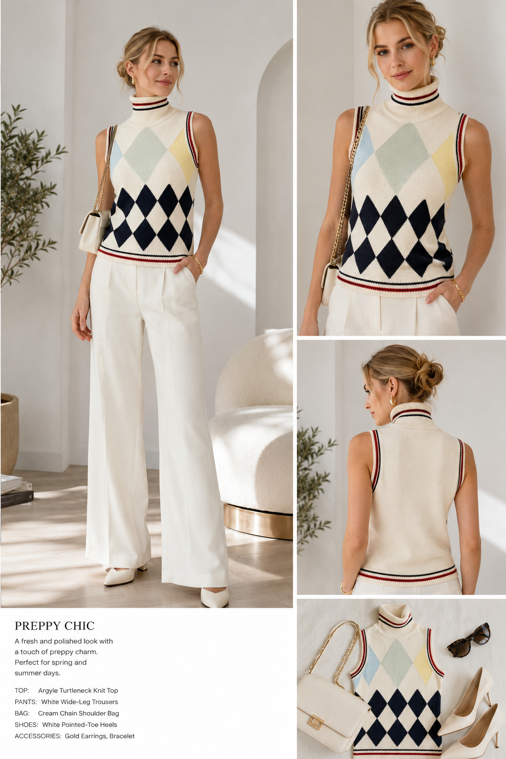 Gianni Versace Couture Argyle Knit Turtleneck Vest