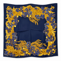 Authentic Chanel Vintage Silk Scarf Navy Blue Gold Baroque Floral France